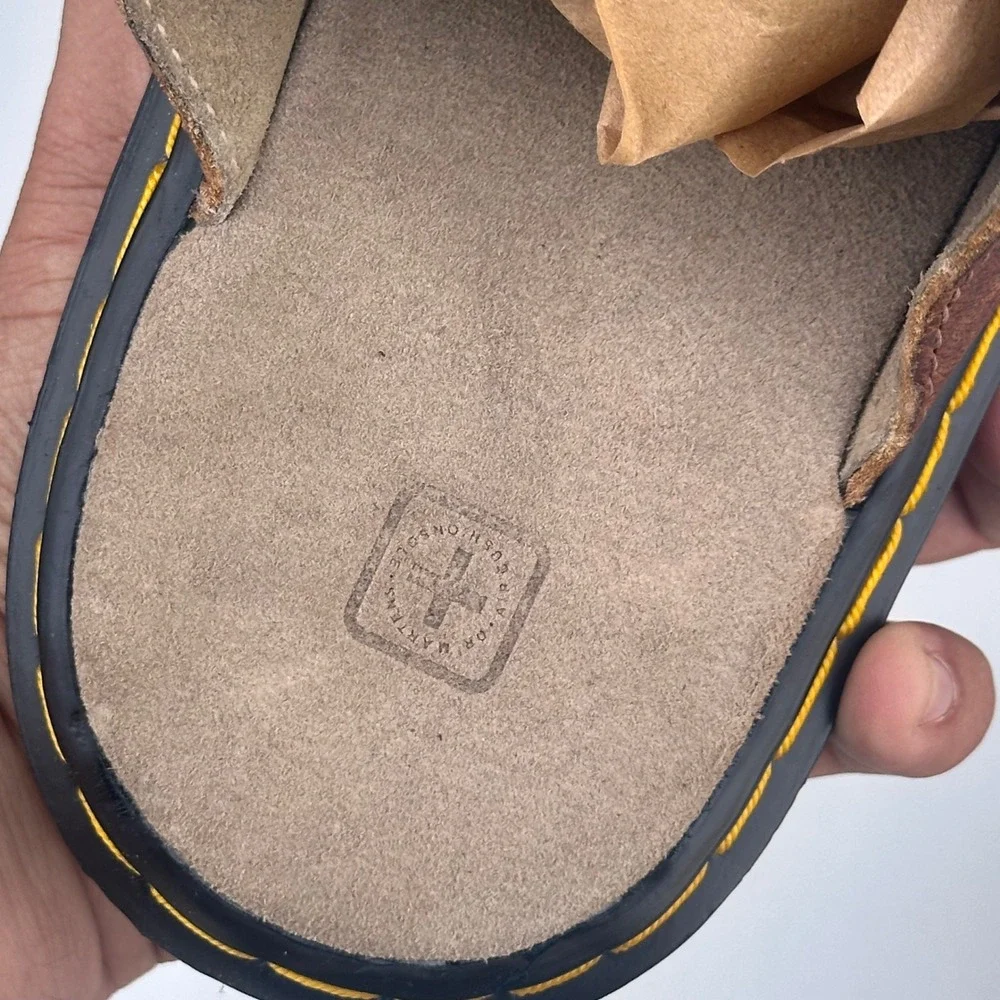 Vintage Dr. Martens Mens Brown Leather Tan Suede Slide Sandals Read Sz 8